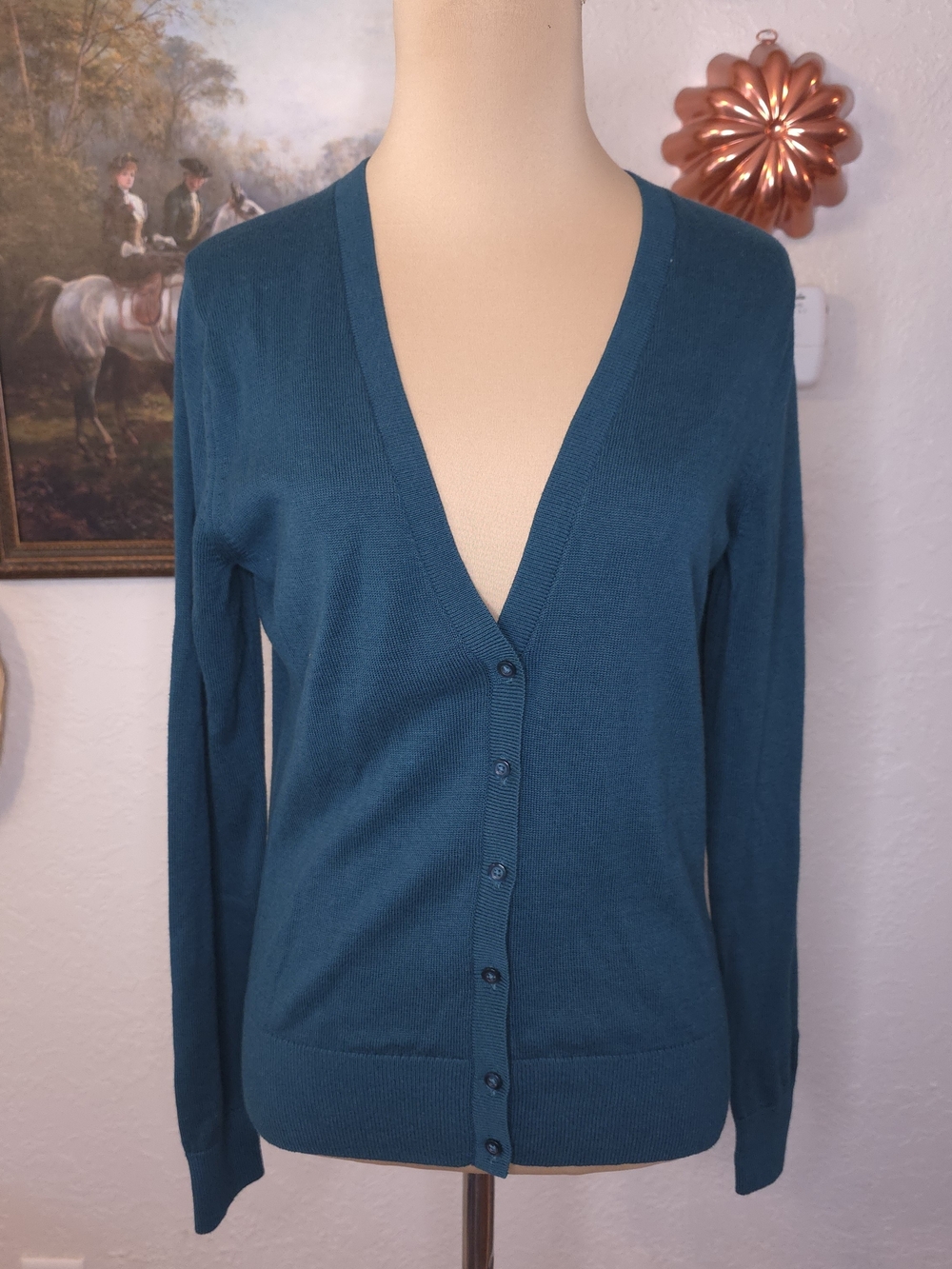 Banana Republic Teal Button Front Cardigan Sweater Petite S NWT Preppy Classic